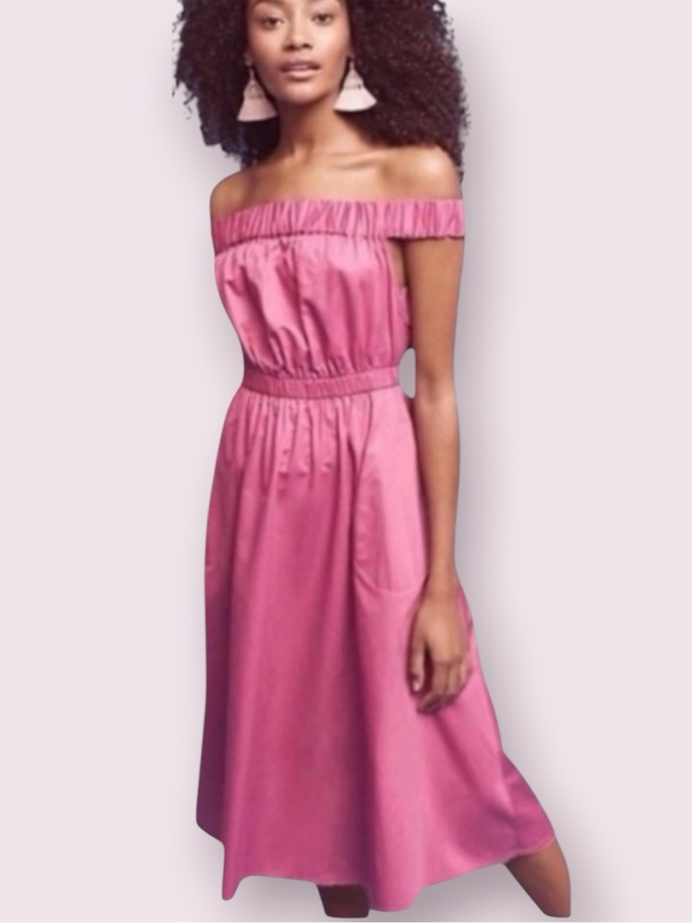 Anthropologie Maeve Mona Off The Shoulders Dress Midi Raspberry Pink Size XS